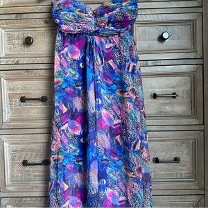 Sans Souci Strapless Fish Ocean Inspired Long Dress Small Nautical